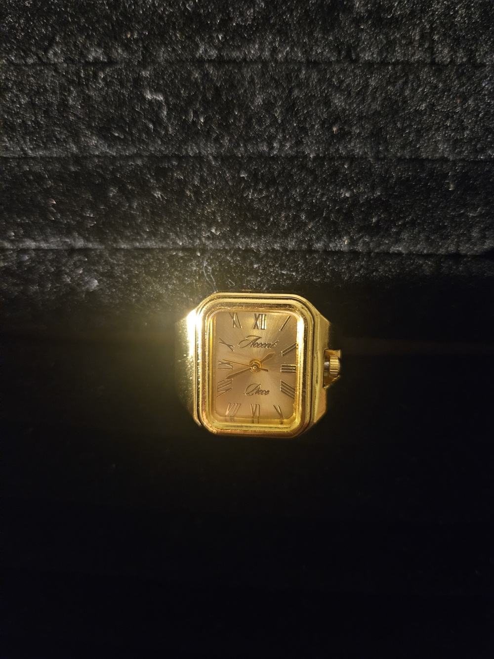 Gold Tone Rectangular Watch Head Ring with Roman Dial